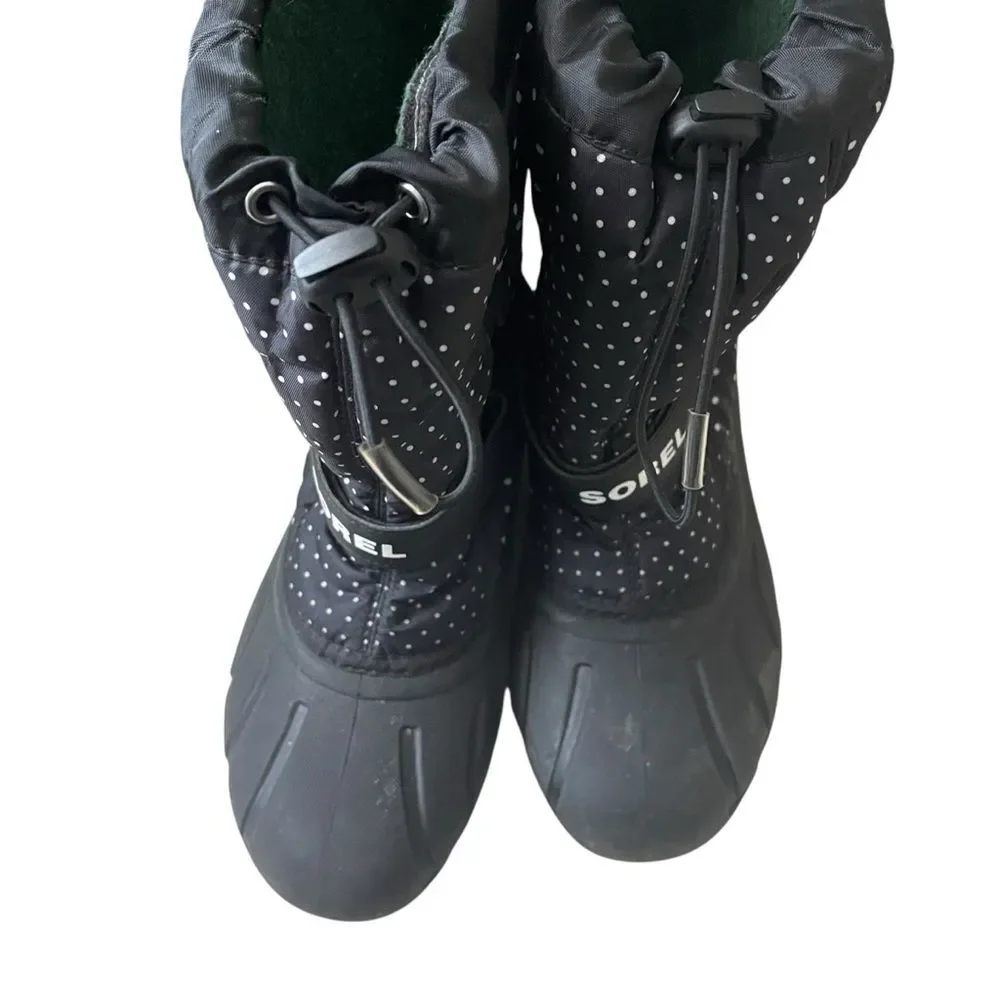 Kids Sorel Flurry Black Polka Dot Boots Lined/Insulated